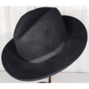 Vintage Bollman Hat Crushable Wool Felt Black Fedora Wide Brim Western Gothic US